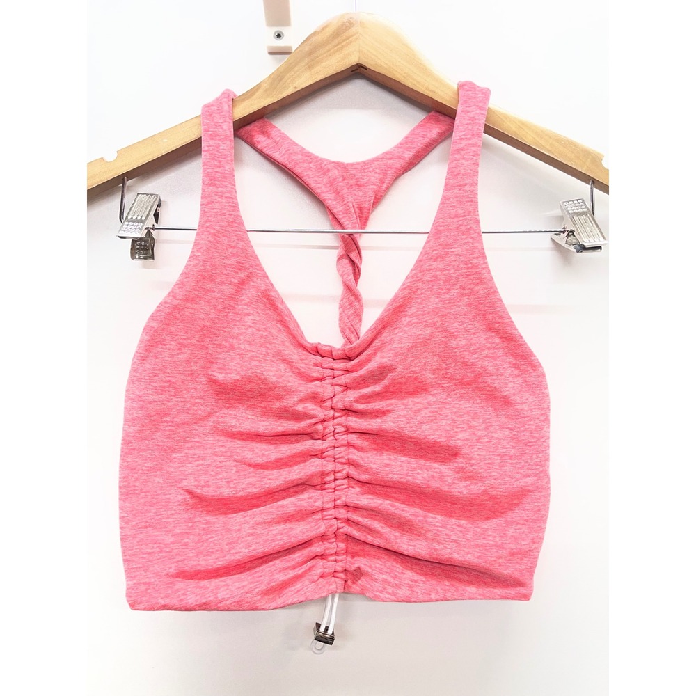 Bombshell Sportswear Pink Heather Ruched Twisted Racerback Sports Bra Medium